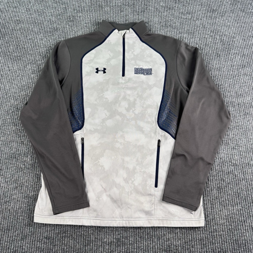 Navy Midshipmen Fleece Pullover Men Medium Gray Loose 1/4 Zip NCAA Football